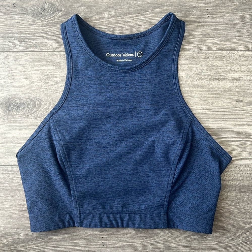 Outdoor Voices Athena Crop Top Sports Bra Size Small Heathered Navy Compression